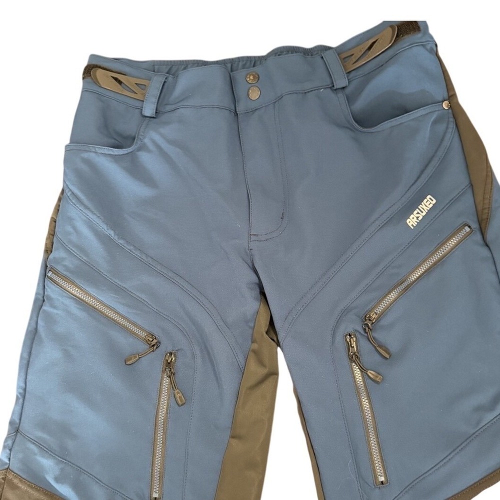Arsuxeo Mens Mountain Biking Shorts Blue Green Pockets Adjustable Waist Size M